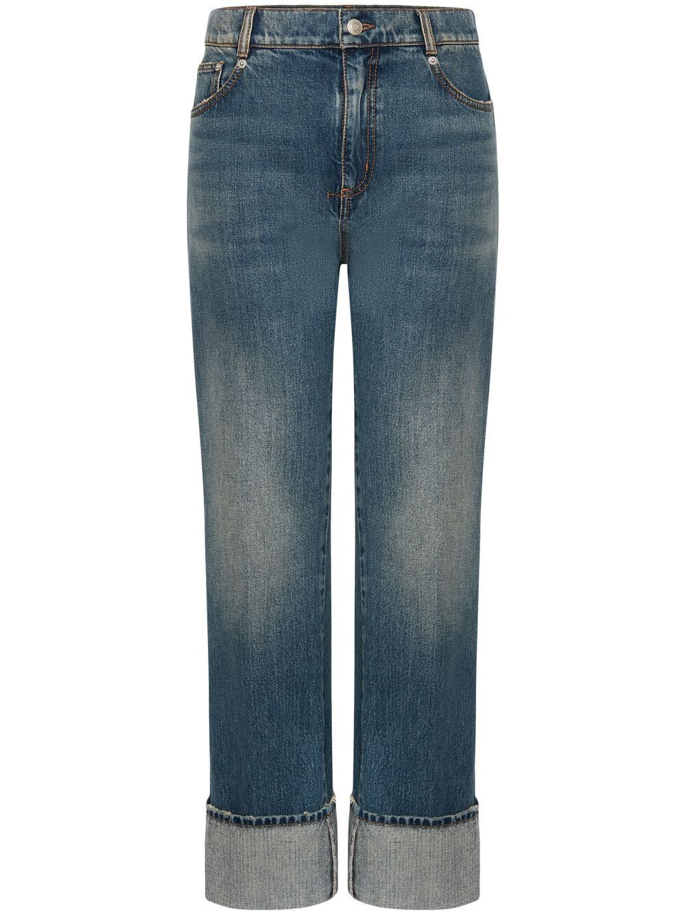Alexander McQueen Turn-Up Hem High-Waisted Straight-Leg Jeans Blue