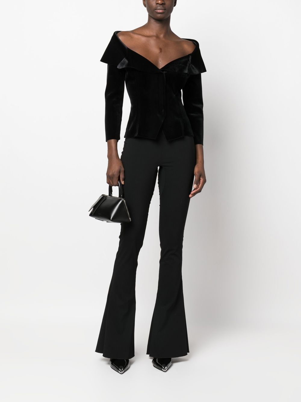 Norma Kamali Bardot-Neck Velvet Single-Breasted Jacket Black black
