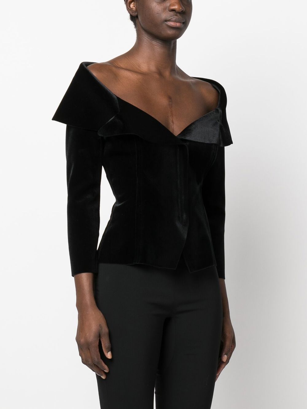 Norma Kamali Bardot-Neck Velvet Single-Breasted Jacket Black black