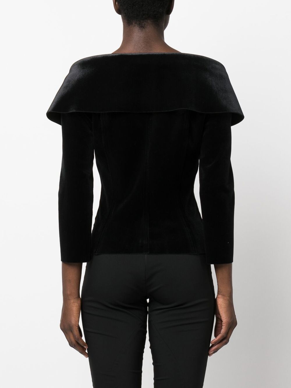 Norma Kamali Bardot-Neck Velvet Single-Breasted Jacket Black black