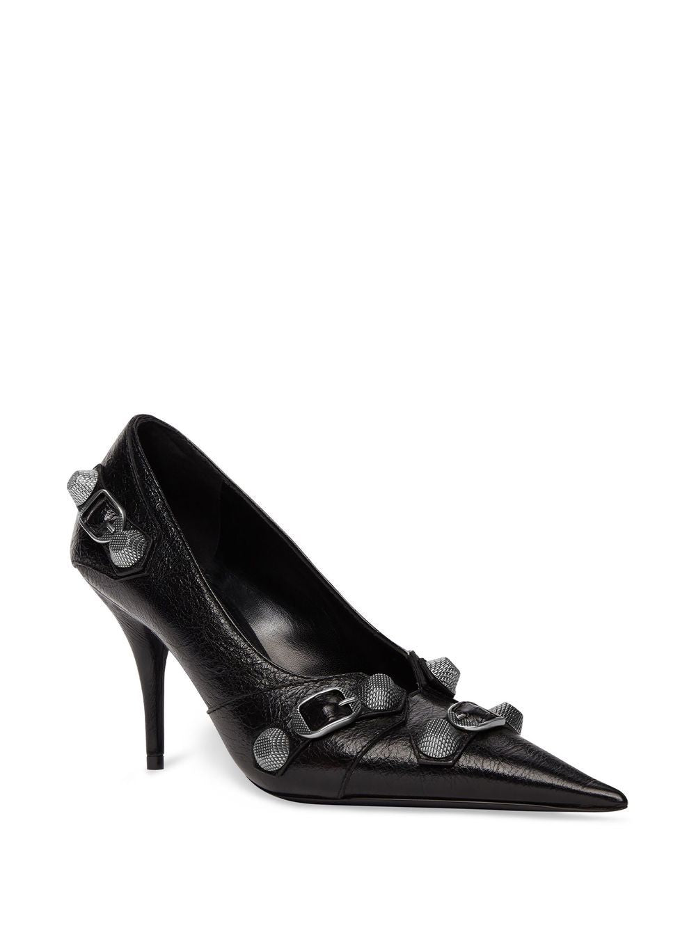 Balenciaga Cagole 90mm Cracked Lambskin Heeled Pumps Black
