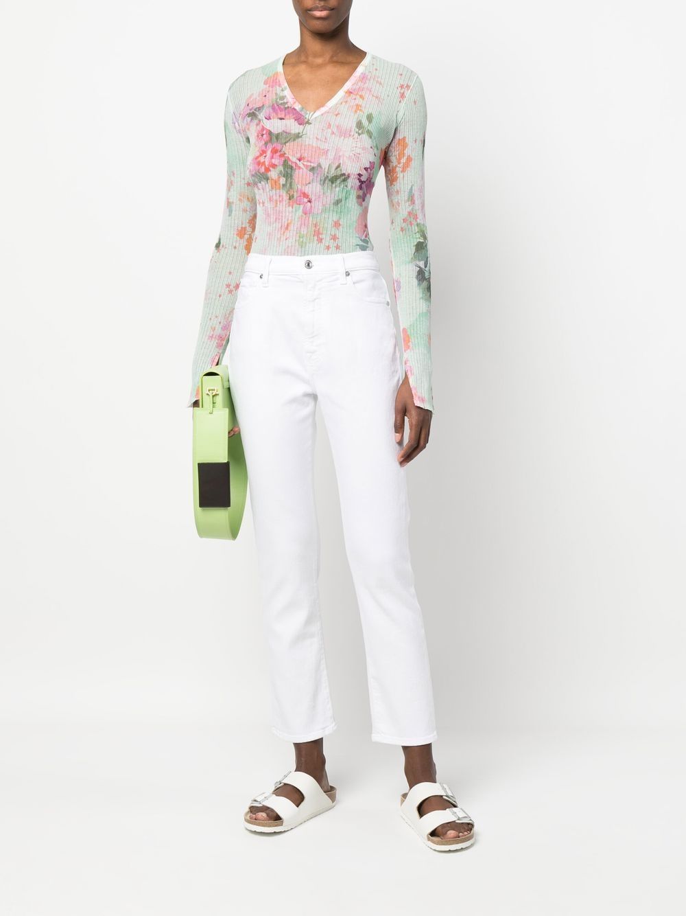 Seven Cropped Slim-Fit White Jeans White
