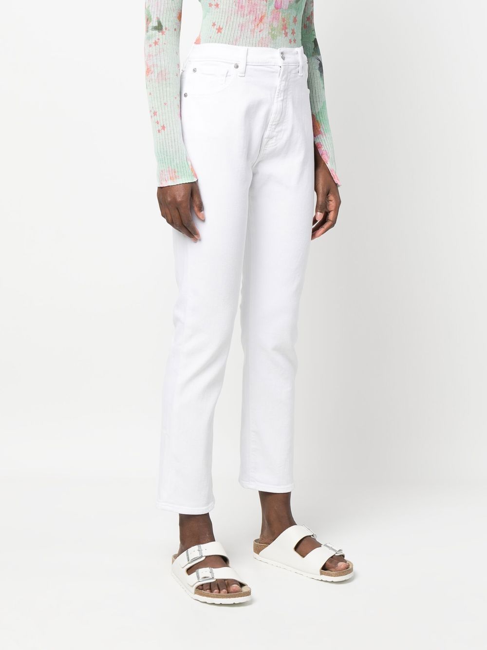 Seven Cropped Slim-Fit White Jeans White
