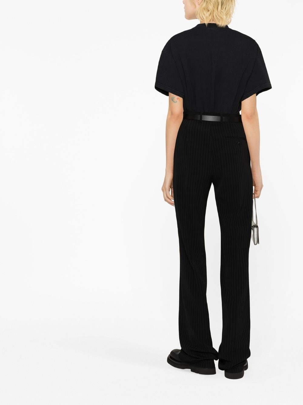 Balenciaga Pinstripe High-Rise Straight-Leg Trousers Black Black