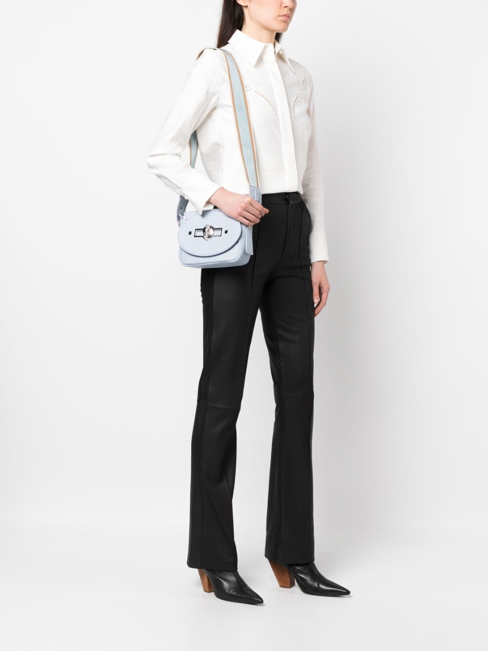 Zanellato Small Tina Daily Grained Leather Crossbody Bag Clear Blue