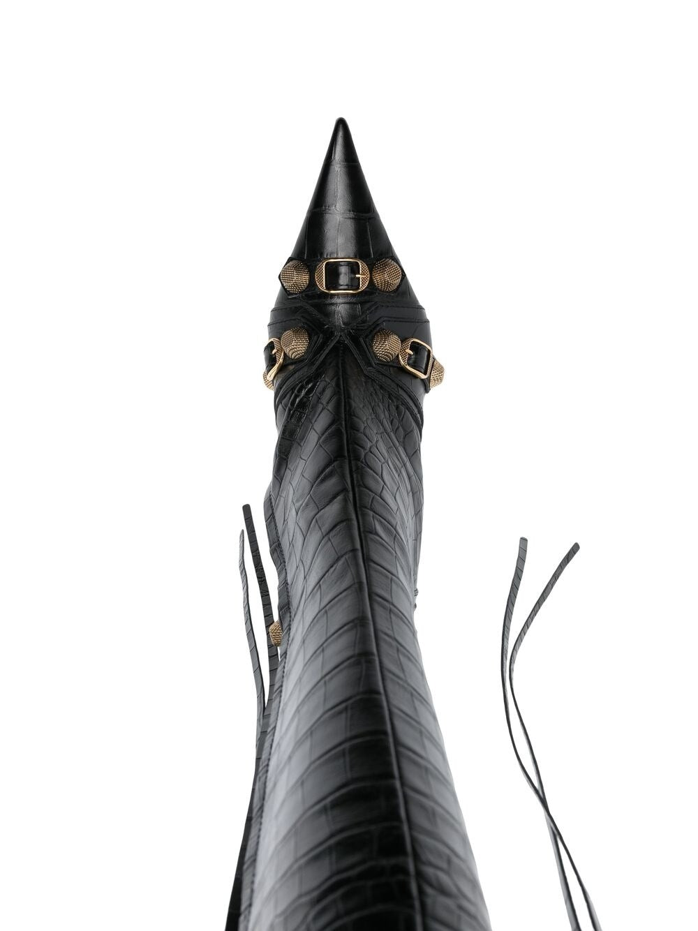 Balenciaga 90mm Cagole Croc-Embossed Leather Knee Boots Black