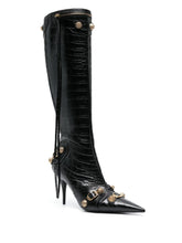 Balenciaga 90mm Cagole Croc-Embossed Leather Knee Boots Black