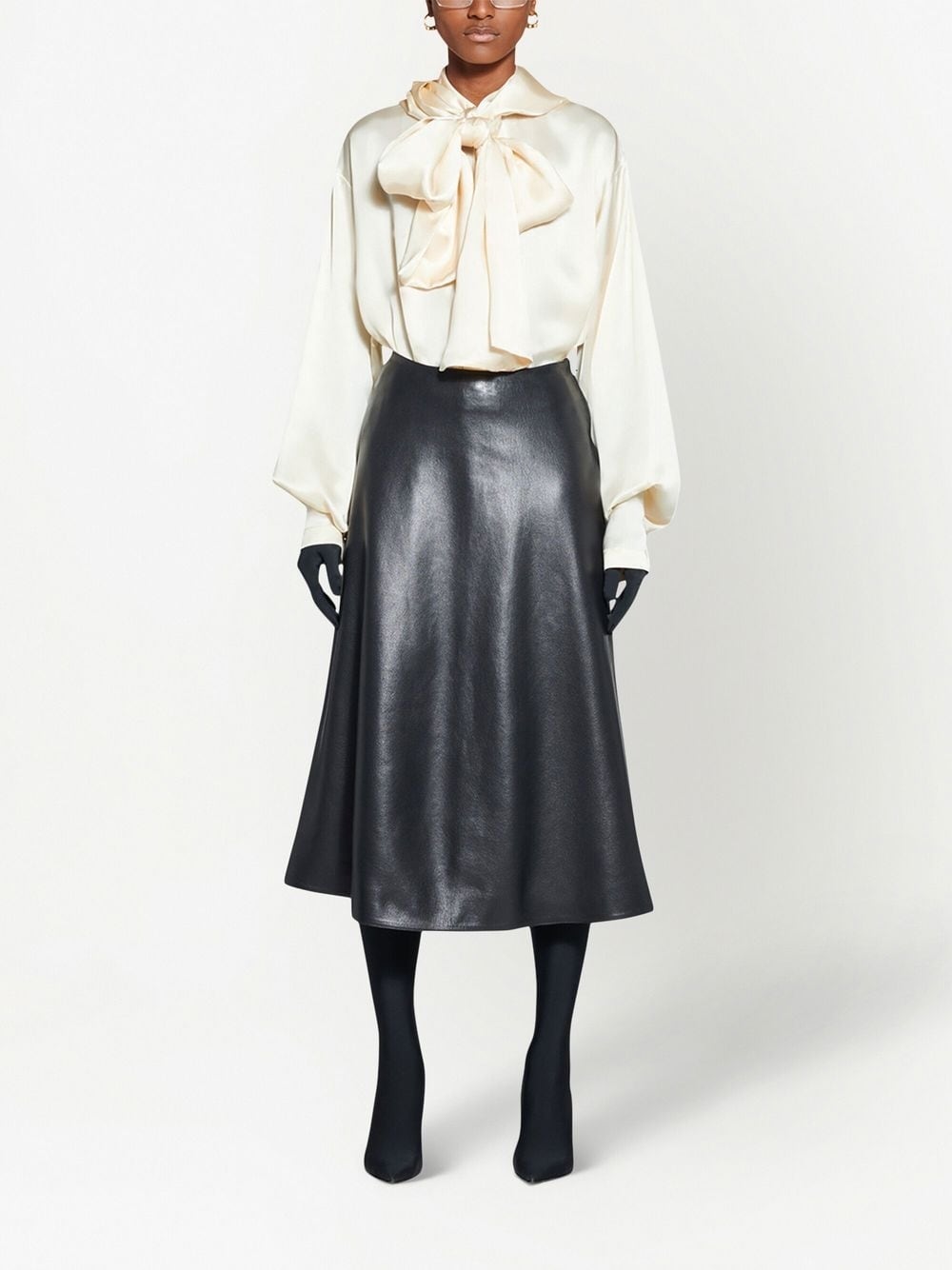 Balenciaga Leather A-Line Midi Skirt Black