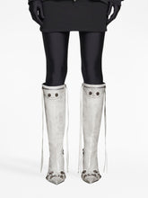 Balenciaga Cagole Pointed-Toe Studded Leather Boots White