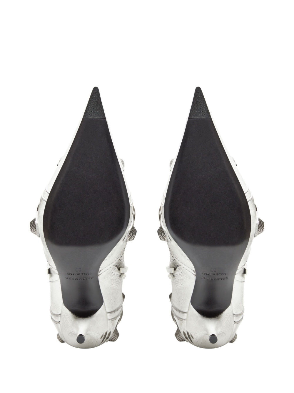 Balenciaga Cagole Pointed-Toe Studded Leather Boots White