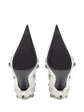 Balenciaga Cagole Pointed-Toe Studded Leather Boots White