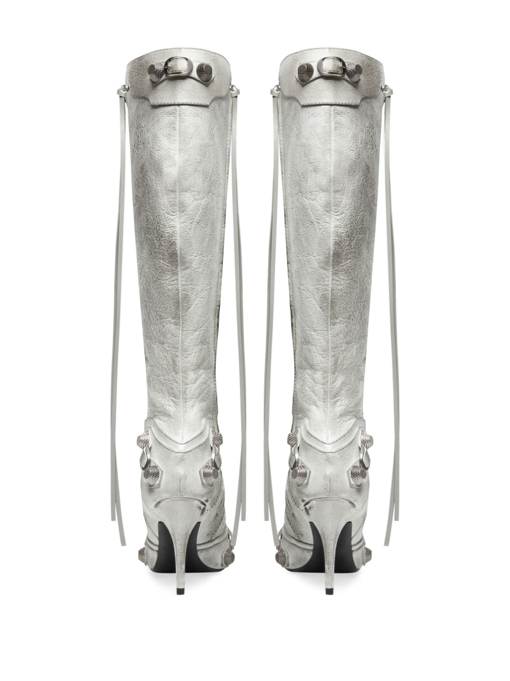 Balenciaga Cagole Pointed-Toe Studded Leather Boots White