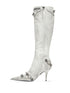 Balenciaga Cagole Pointed-Toe Studded Leather Boots White