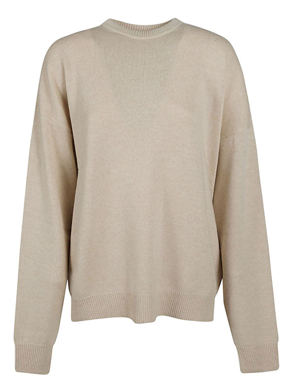Balenciaga Wool-Cashmere Logo Crewneck Sweater Beige