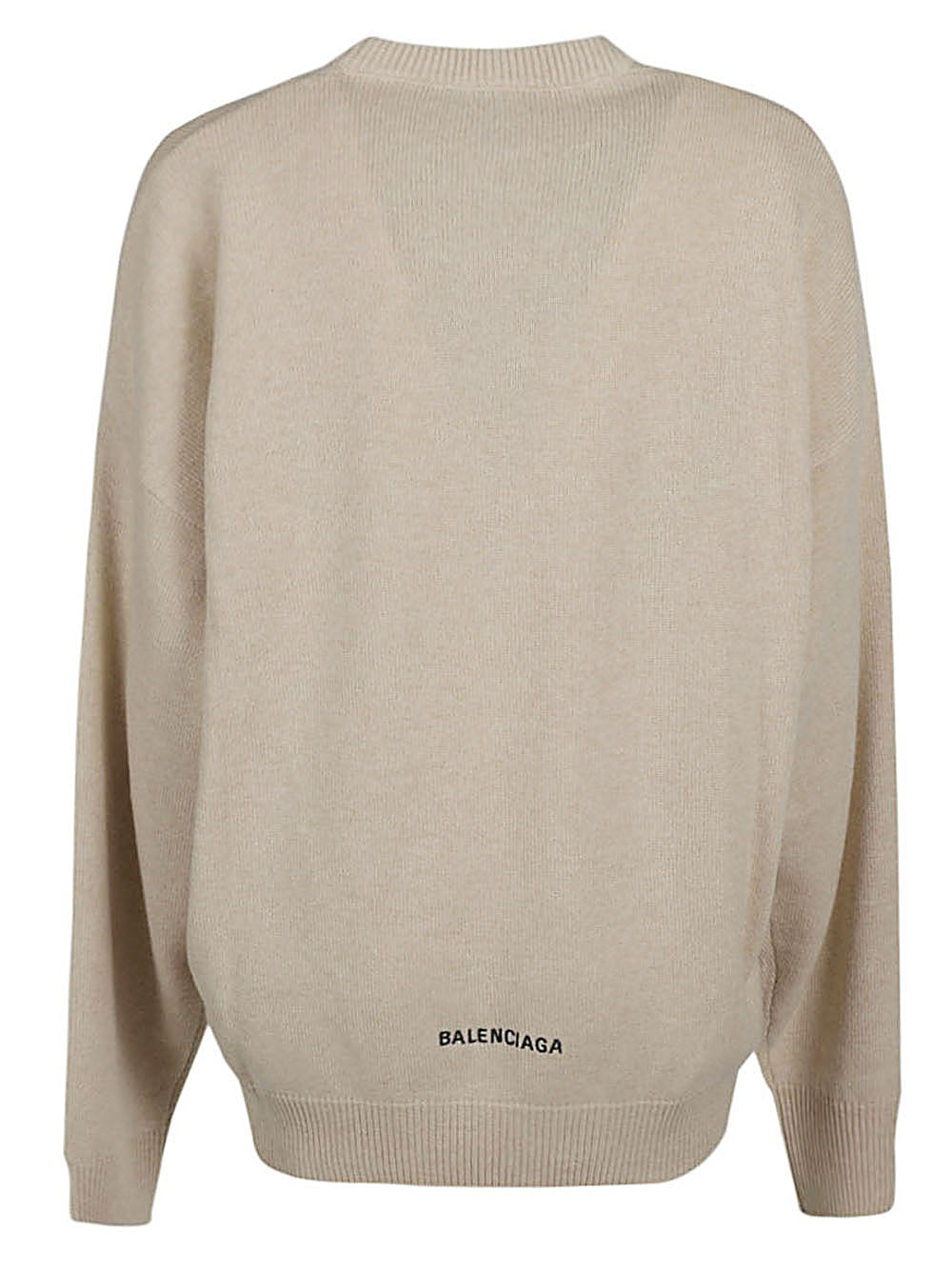 Balenciaga Wool-Cashmere Logo Crewneck Sweater Beige