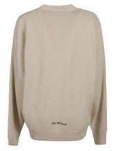 Balenciaga Wool-Cashmere Logo Crewneck Sweater Beige