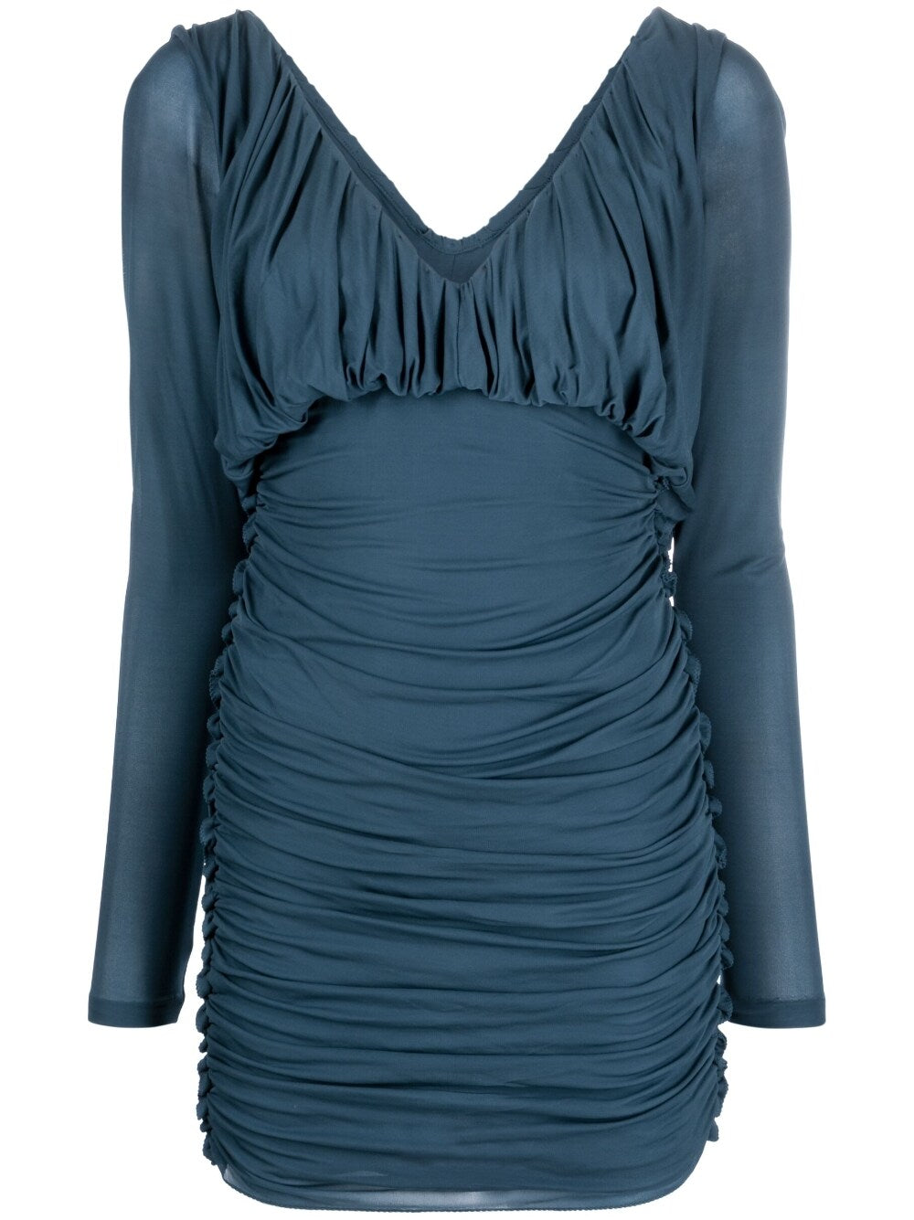 Saint Laurent Draped V-Neck Mini Dress Blue