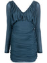 Saint Laurent Draped V-Neck Mini Dress Blue
