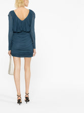Saint Laurent Draped V-Neck Mini Dress Blue