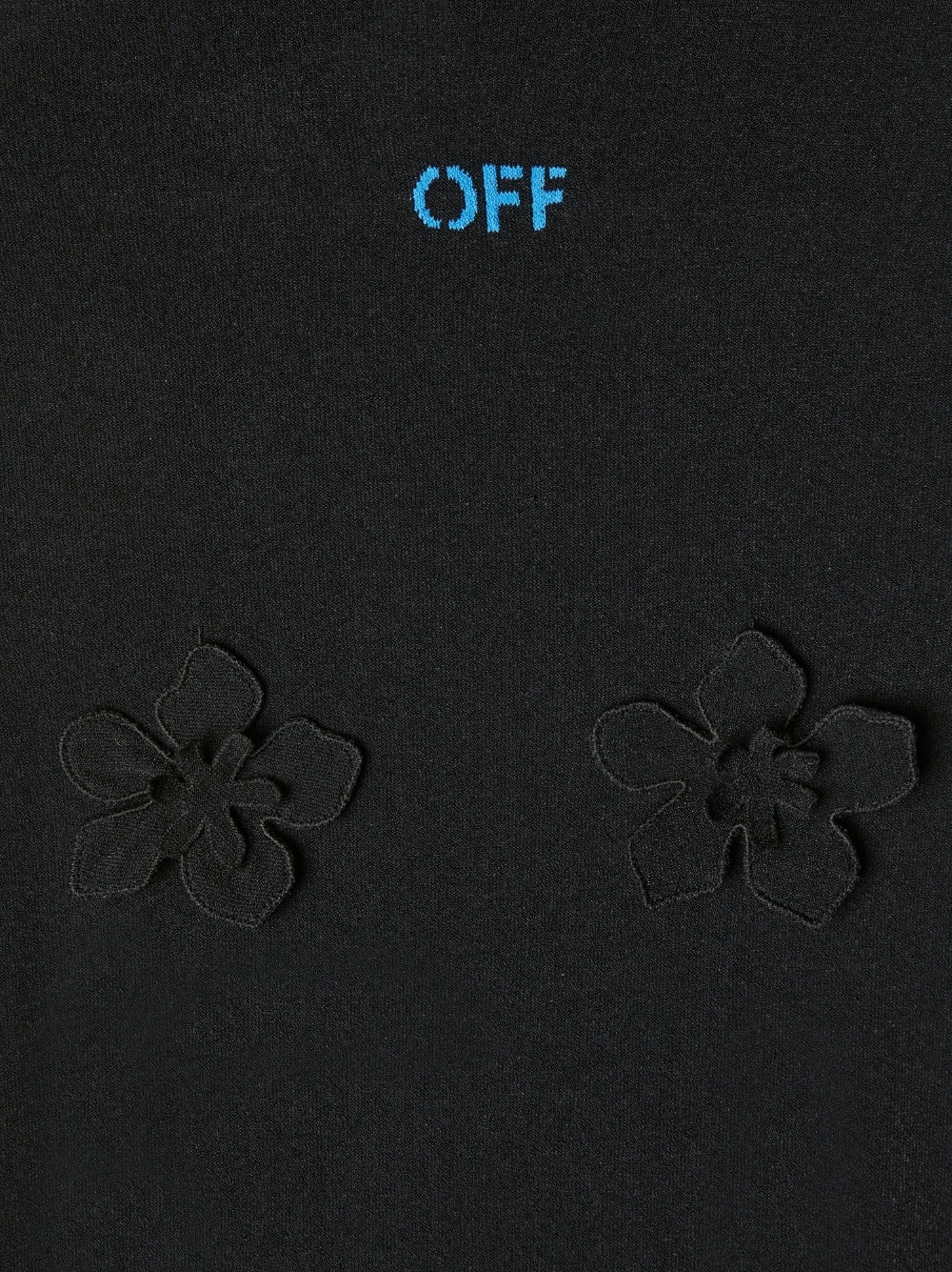 Off White High-Neck Floral-Appliqué Hooded Long Dress Black