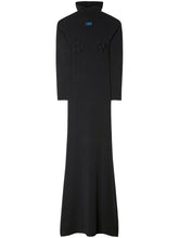 Off White High-Neck Floral-Appliqué Hooded Long Dress Black