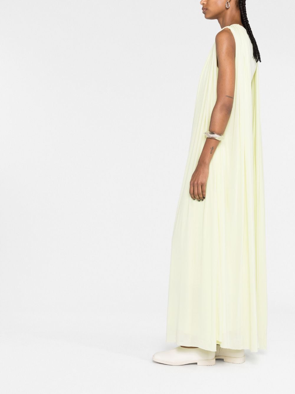 Jil Sander Draped Layered Viscose Maxi Dress Yellow