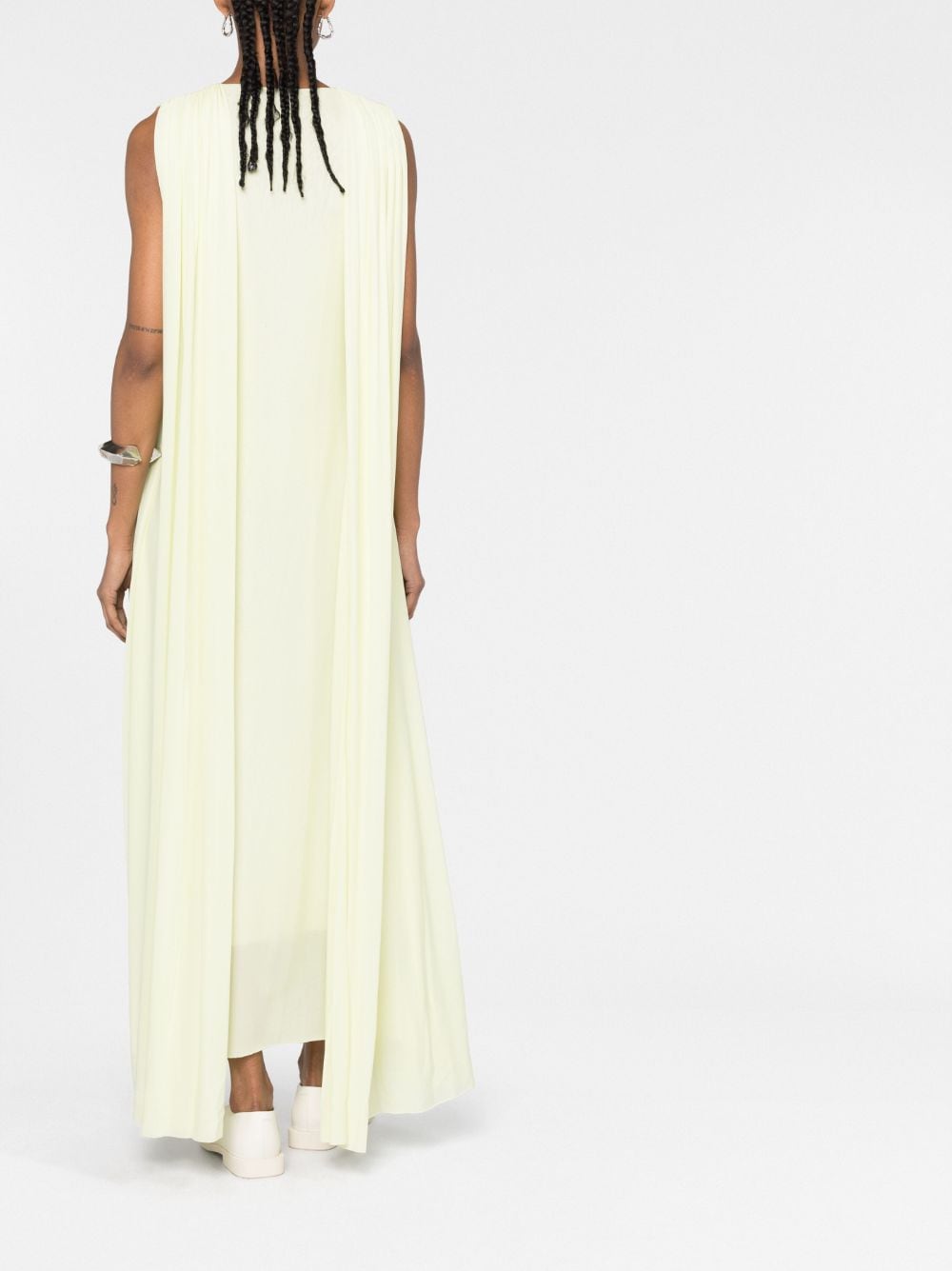 Jil Sander Draped Layered Viscose Maxi Dress Yellow