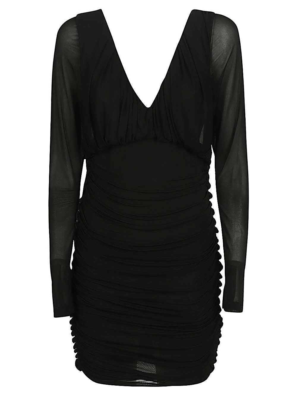 Saint Laurent Long-Sleeved Ruched Jersey Short Dress Black