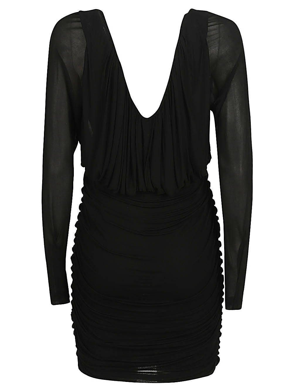 Saint Laurent Long-Sleeved Ruched Jersey Short Dress Black