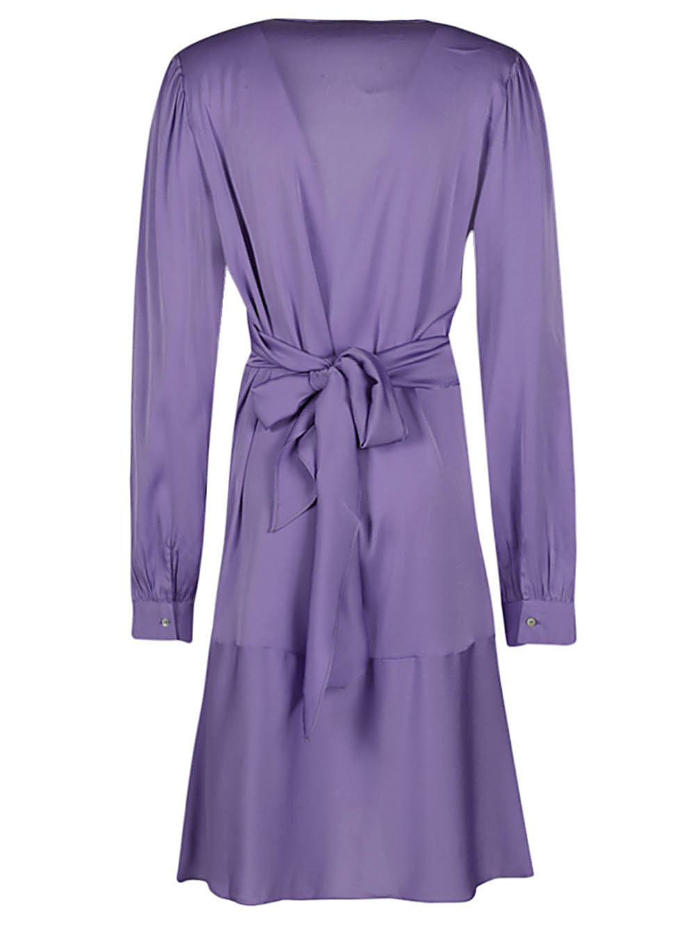 Silk95Five V-Neck Knot-Waist Short Silk Dress Lilac