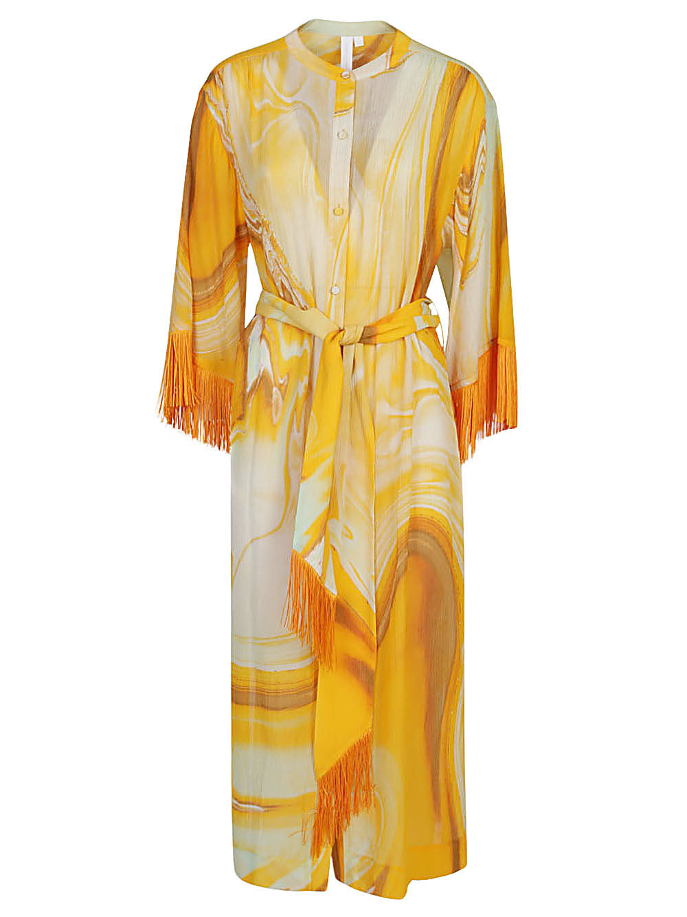 Jonathan Simkhai Odelia Marble-Print Belted Long Cover-Up Dress Orange