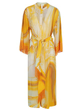 Jonathan Simkhai Odelia Marble-Print Belted Long Cover-Up Dress Orange
