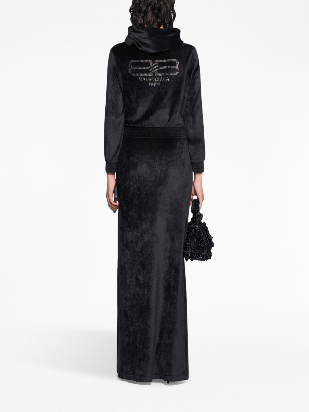 Balenciaga Crystal-Embellished Velvet Zip-Up Hoodie Black