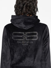 Balenciaga Crystal-Embellished Velvet Zip-Up Hoodie Black