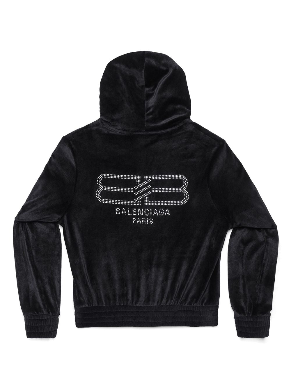Balenciaga Crystal-Embellished Velvet Zip-Up Hoodie Black