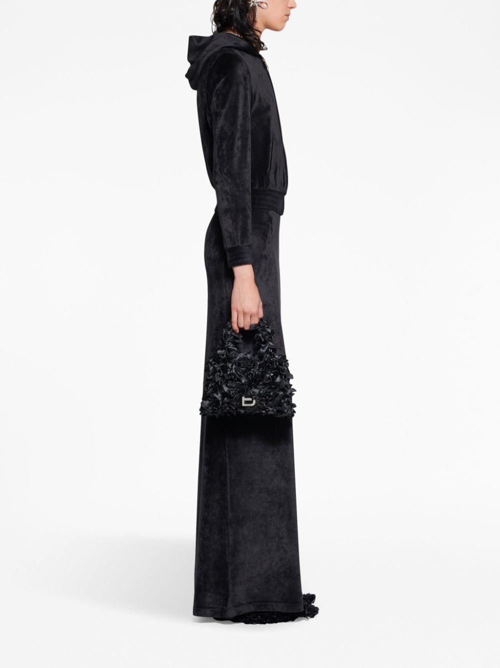 Balenciaga Crystal-Embellished Velvet Zip-Up Hoodie Black