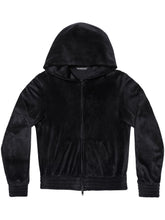 Balenciaga Crystal-Embellished Velvet Zip-Up Hoodie Black