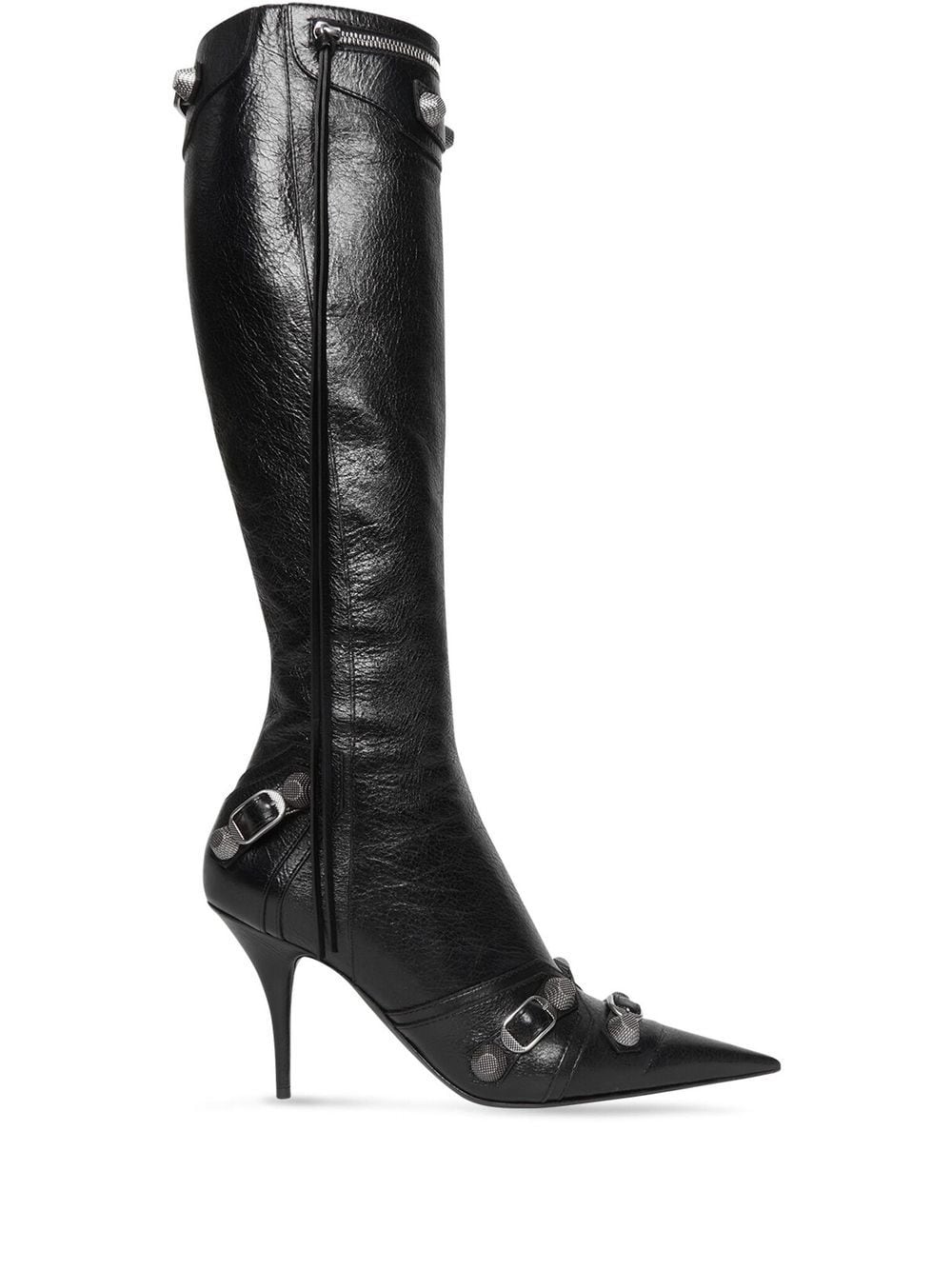 Balenciaga Cagole 90mm Knee-High Lambskin Boots Black