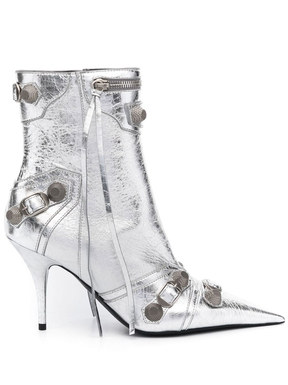 Balenciaga Cagole 90mm Metallic Calf Leather Ankle Boots Silver