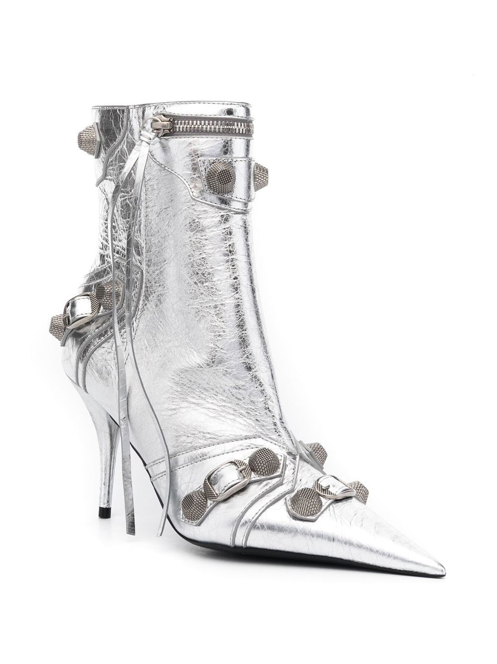 Balenciaga Cagole 90mm Metallic Calf Leather Ankle Boots Silver