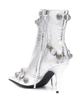Balenciaga Cagole 90mm Metallic Calf Leather Ankle Boots Silver