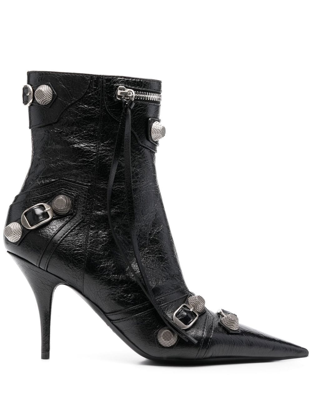 Balenciaga Cagole 90mm Crinkled Leather Ankle Boots Black