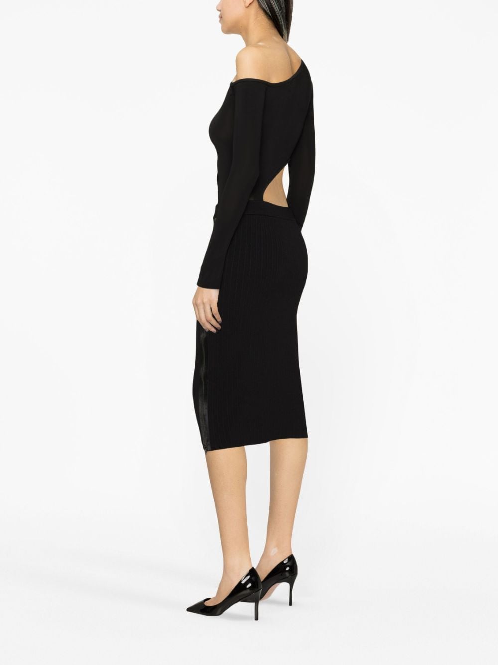 Tom Ford Ribbed Silk-Blend Pencil Skirt Black Black