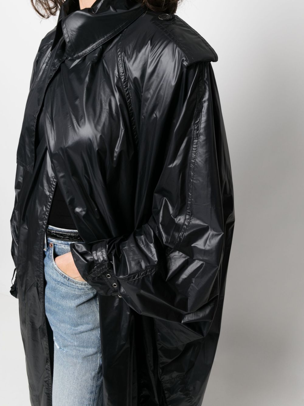 Saint Laurent Shoulder-Pad Oversized Trench Coat Black