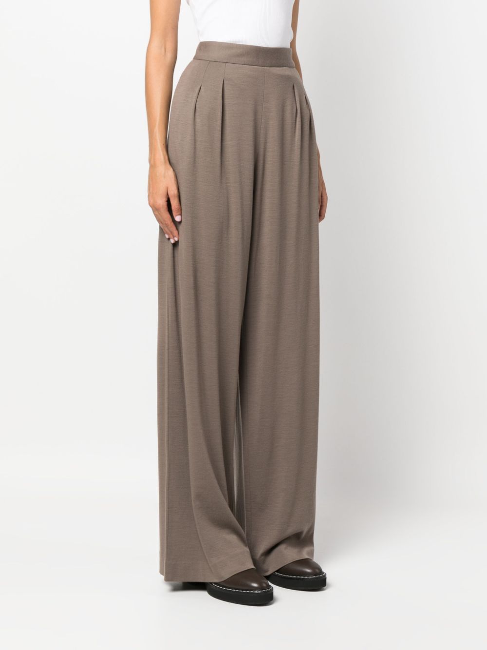 Fabiana Filippi Pleated Wide-Leg Wool Trousers Brown