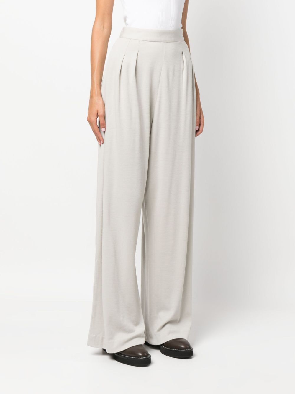 Fabiana Filippi High-Waisted Pleated Wool Wide-Leg Trousers White
