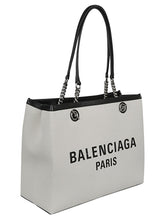 Balenciaga Logo Print canvas Tote Bag Light Beige