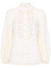 Zimmermann Mock-Neck Polka Dot Cotton Blouse Beige