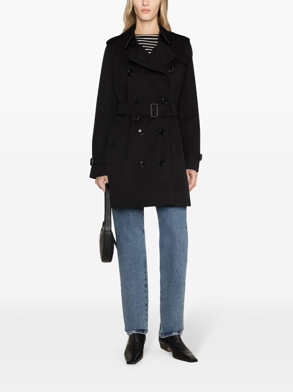 Burberry Kensington Mid-Length Cotton Trench Coat Black