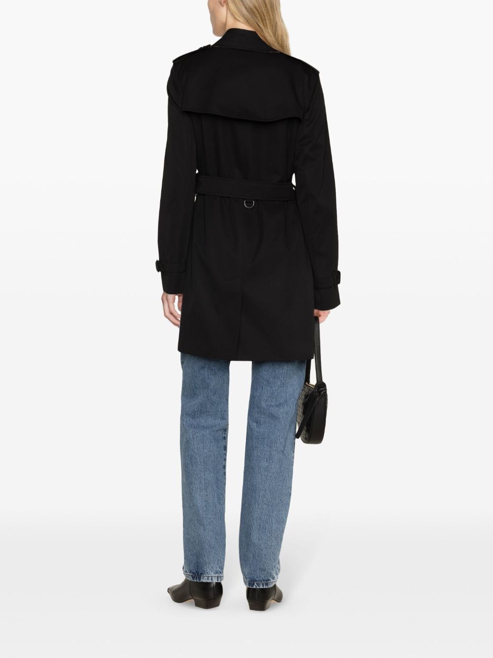 Burberry Kensington Mid-Length Cotton Trench Coat Black